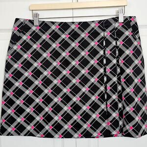 Lady Hagen Golf Sport Skort Skirt 16 Black Pink White Plaid Like New Athletic
